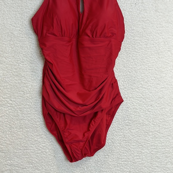 NWOT Womens Bathing Suit One Piece Stretch Dark Red Key Hole XLarge XL - Picture 3 of 7